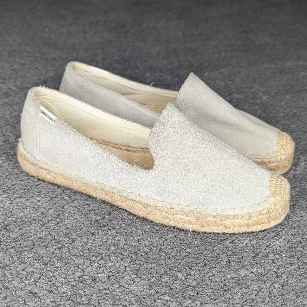 Soludos Suede Espadrille Platform Smoking Slippers Grey Women's 7.5